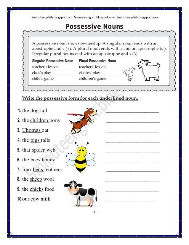 possessive nouns worksheet answers 5minuteenglish blogspot com