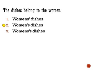 1. Womens’dishes
2. Women’s dishes
3. Womens’s dishes
 