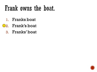 1. Franks boat
2. Frank’s boat
3. Franks’boat
 