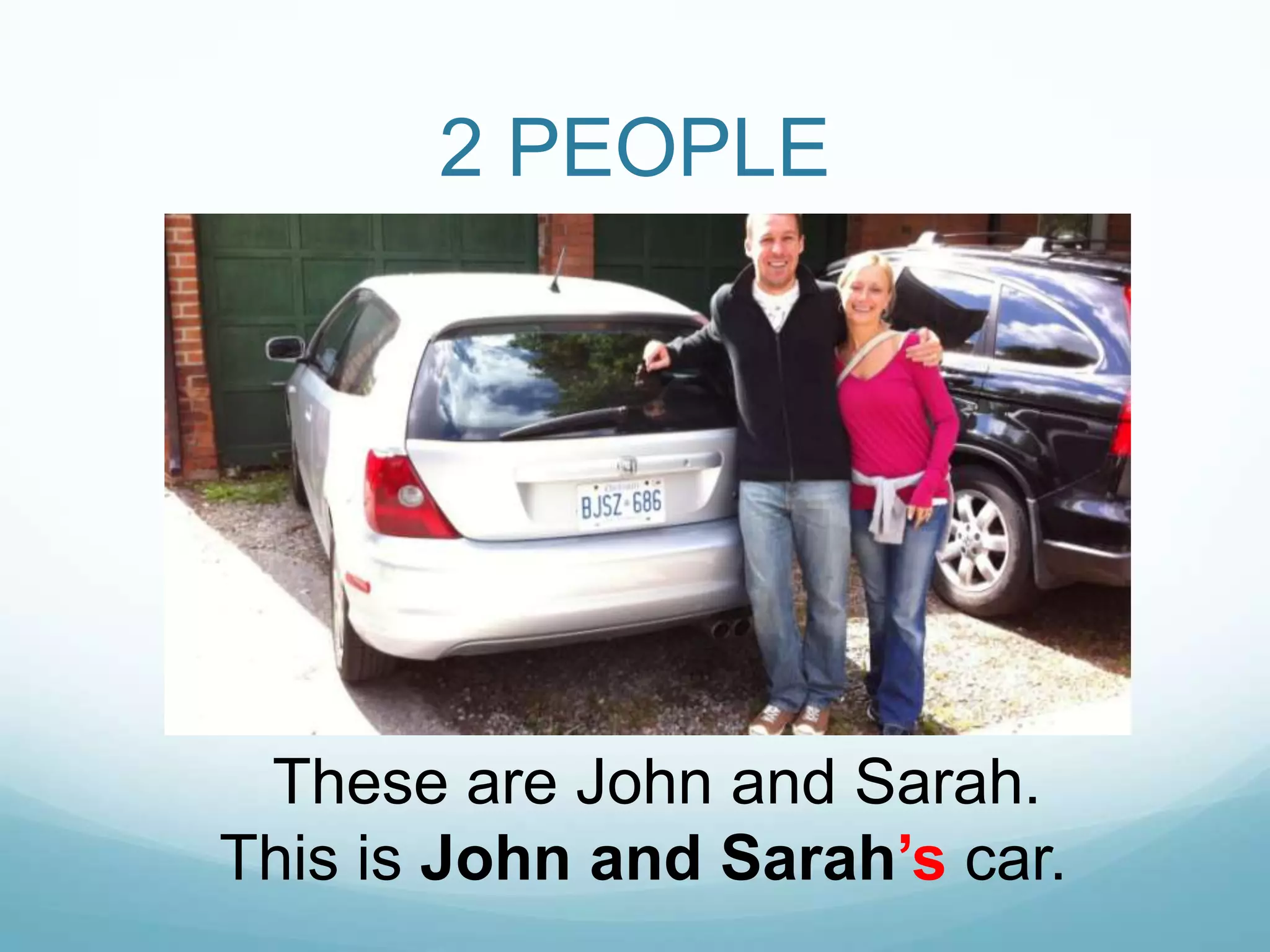 2 PEOPLE

These are John and Sarah.
This is John and Sarah‟s car.

 