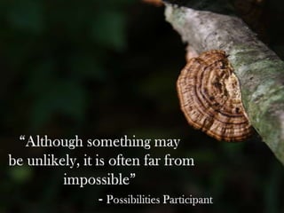“Although something maybe unlikely, it is often far from impossible”				- Possibilities Participant  