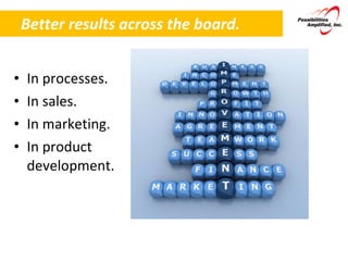 Better results across the board. In processes. In sales. In marketing. In product development. 