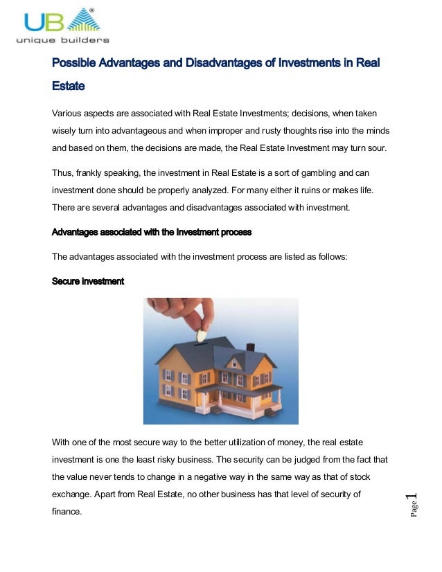Possible advantages and disadvantages of investments in real estate