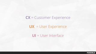 CX = Customer Experience
UX = User Experience
UI = User Interface
 
