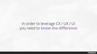 In order to leverage CX / UX / UI
you need to know the difference
 