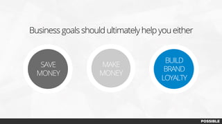 Business goals should ultimately help you either
SAVE
MONEY
MAKE
MONEY
BUILD
BRAND
LOYALTY
 