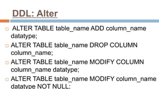 DBMS Notes: DDL DML DCL | PPTX