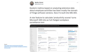 Source:
https://www.zdnet.com/article/microsoft-365s-
productivity-score-its-a-full-blown-workplace-surveillance-
tool-says-critic/
 