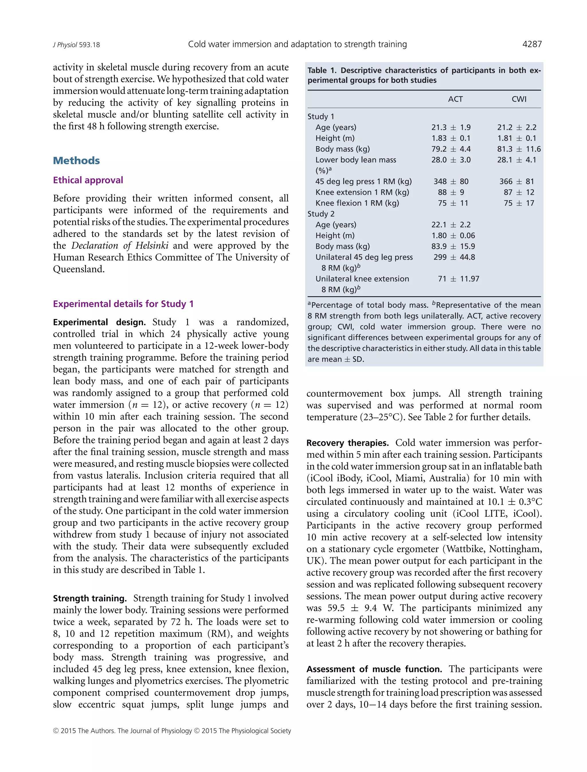 Post exercise cold water immersion attenuates acute anabolic signalling
