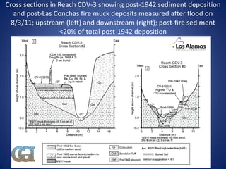 Cross sections in Reach CDV-3 showing post-1942 sediment deposition
   and post-Las Conchas fire muck deposits measured after flood on
  8/3/11; upstream (left) and downstream (right); post-fire sediment
                  <20% of total post-1942 deposition
 