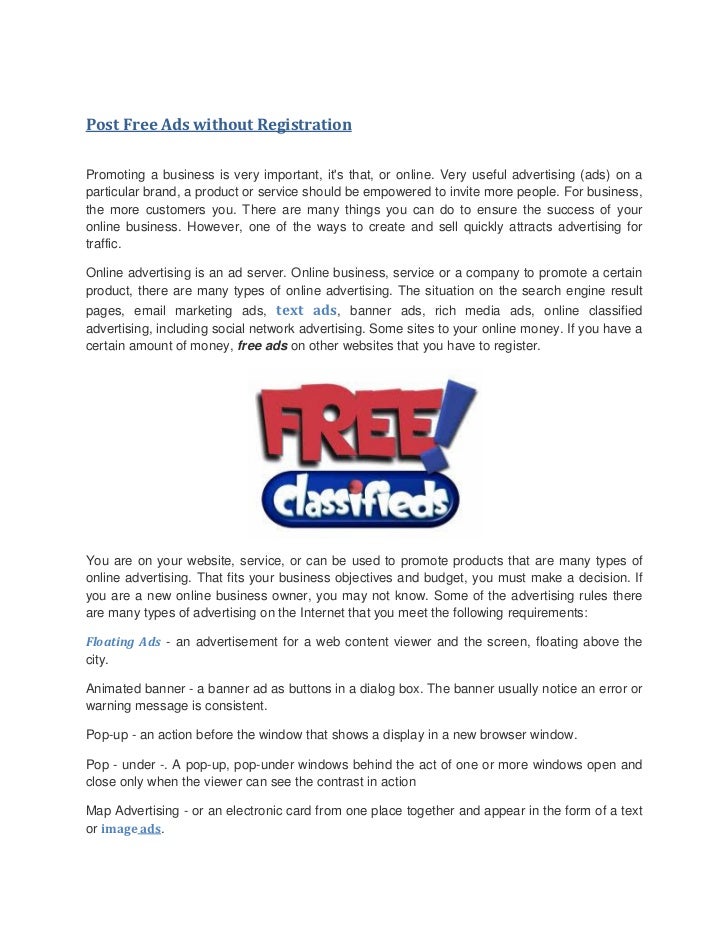 Post free ads without registration