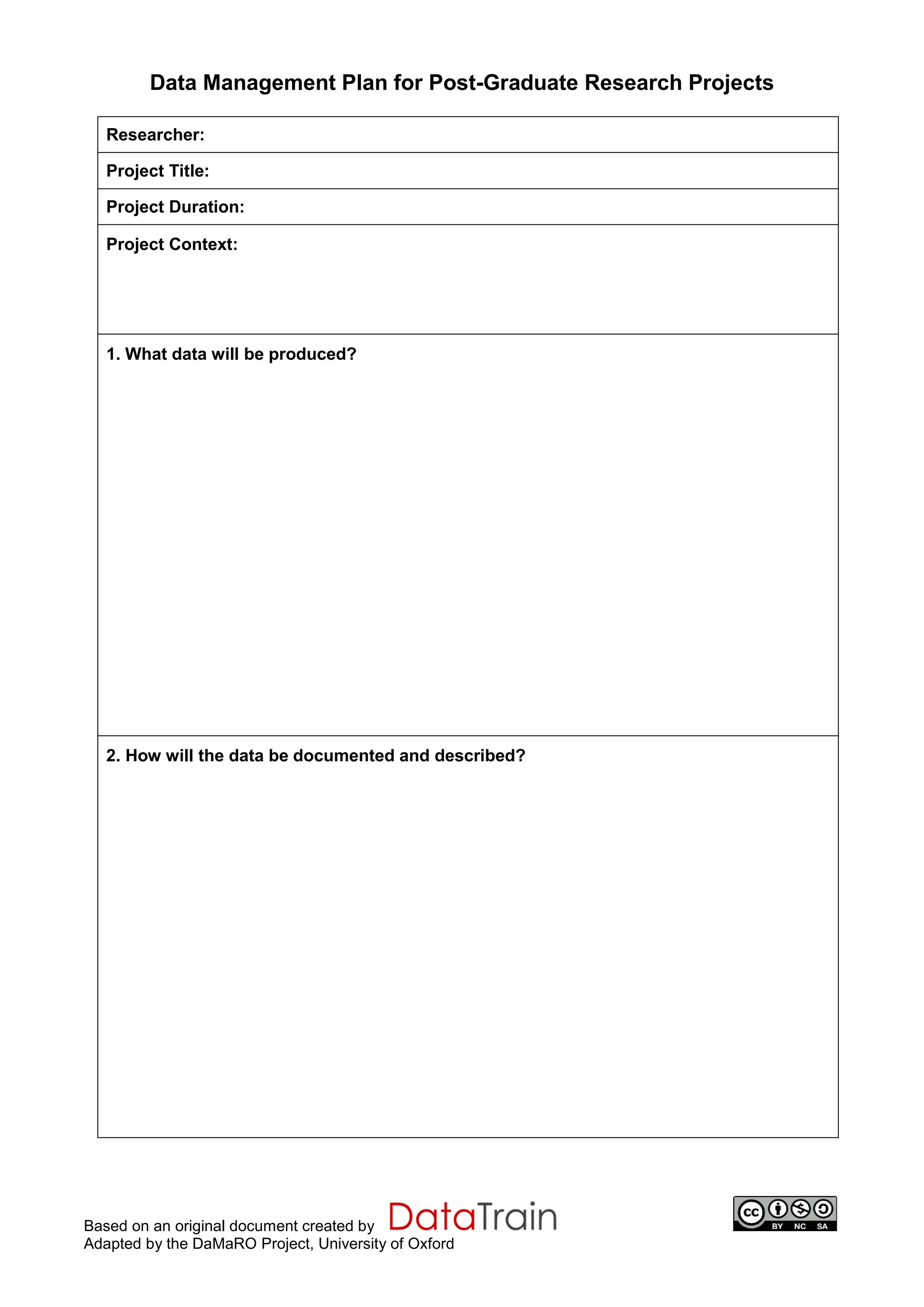 Data management plan template | PDF | Data Storage and Warehousing ...