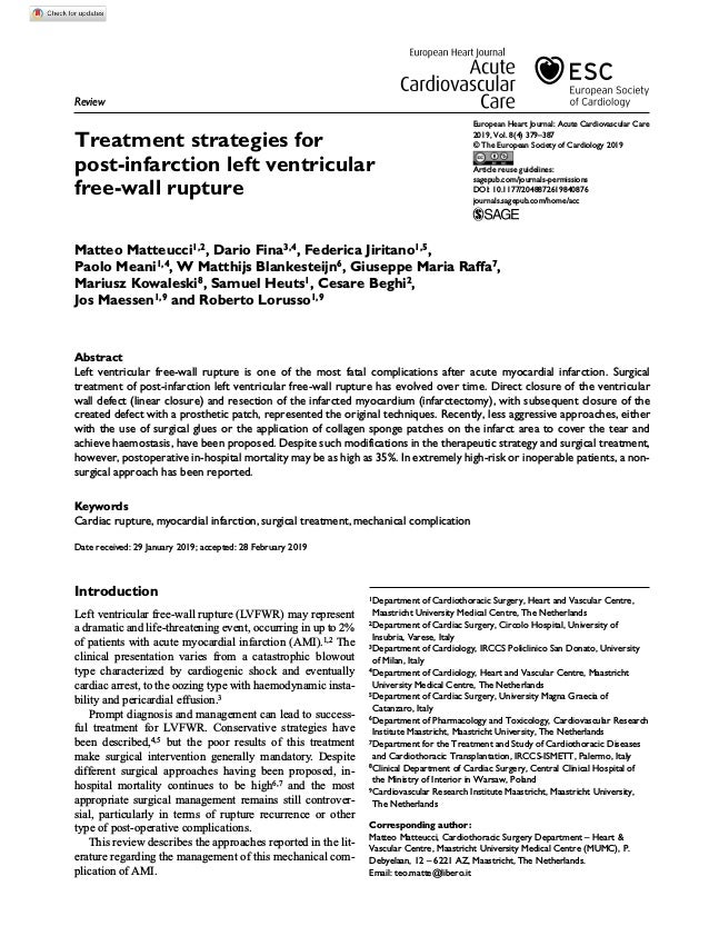 Post Infarction Left Ventricular Free Wall Rupture