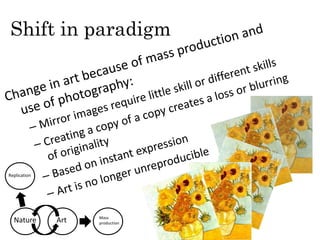 Shift in paradigm




Replication




                    Mass
  Nature      Art   production
 