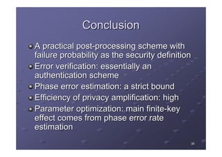 Post processing for quantum key distribution | PDF