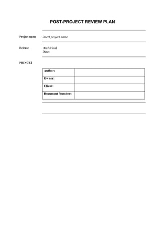 Prince 2: project managment Document: Post project review plan | DOC