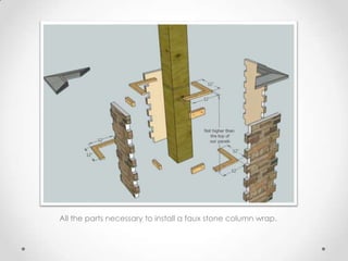 All the parts necessary to install a faux stone column wrap.
 