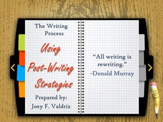 The Writing
Process
Using
Post-Writing
Strategies
Prepared by:
Joey F. Valdriz
“All writing is
rewriting.”
-Donald Murray
 