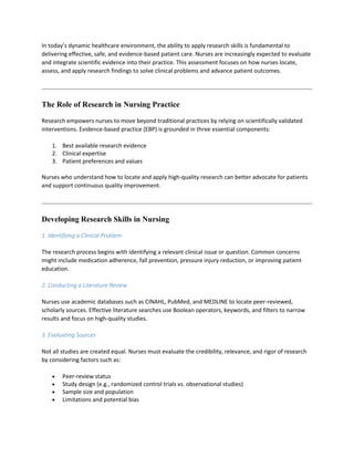 NURS FPX 4040 Assessment 2: Applying Research Skills in Nursing ...