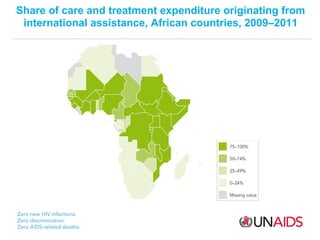 Share of care and treatment expenditure originating from
international assistance, African countries, 2009–2011

 