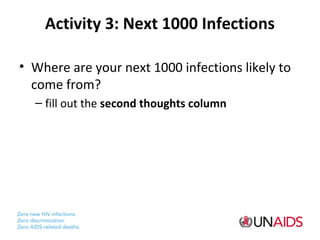 Activity 3: Next 1000 Infections
• Where are your next 1000 infections likely to
come from?
– fill out the second thoughts column

 