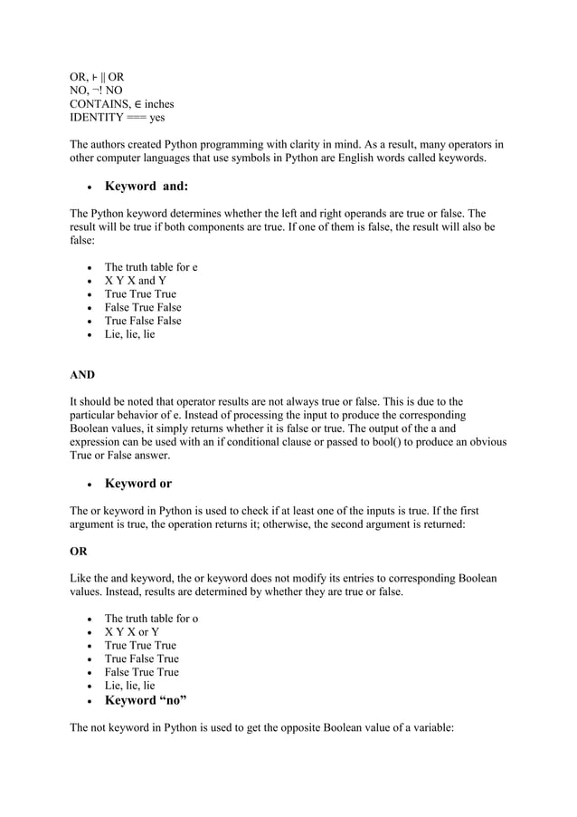 Python Keywords | DOCX
