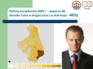 Wybory prezydenckie 2005 r. – poparcie dla  Donalda Tuska w drugiej turze ( w skali kraju –  46%) 