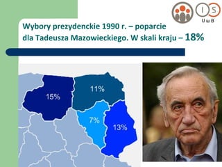 Wybory prezydenckie 1990 r. – poparcie  dla Tadeusza Mazowieckiego. W skali kraju –  18% 