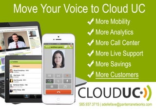 Move Your Voice to Cloud UC 
CLOUDUC 
585.937.3715 | adellefave@panterranetworks.com 
