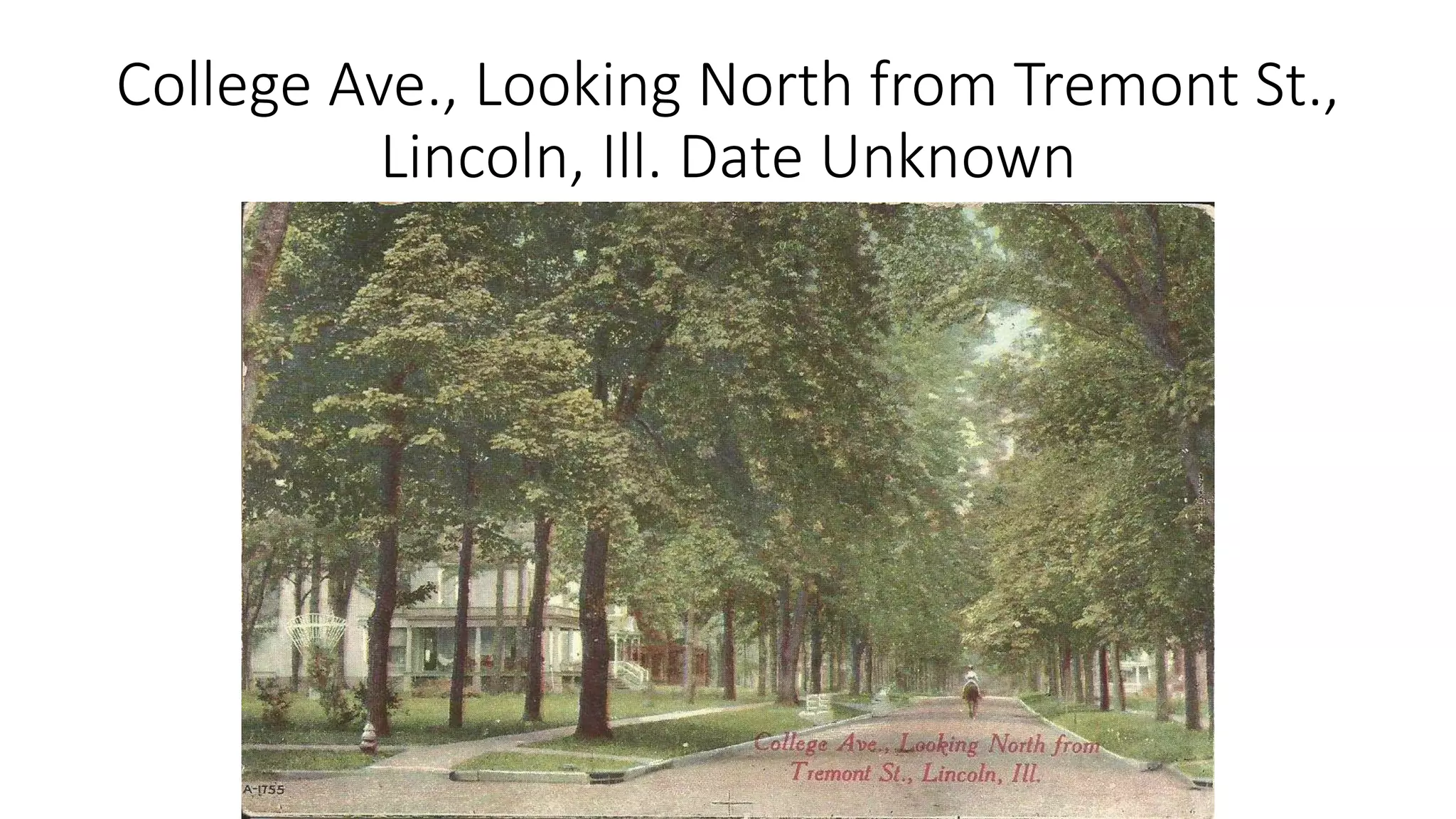 College Ave., Looking North from Tremont St.,
Lincoln, Ill. Date Unknown
 