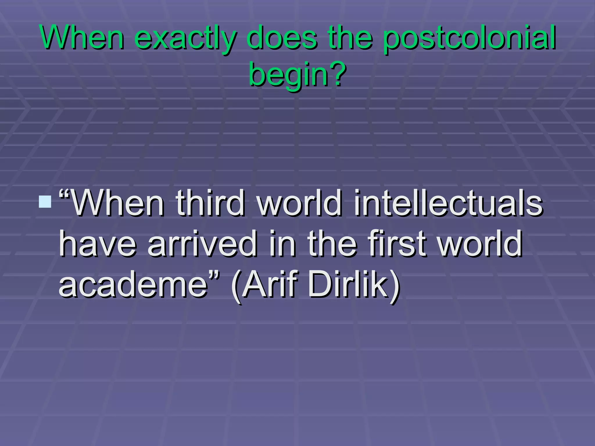 Gayatri Chakravorty Spivak   Introduced terms such as “Essentialism” and “Strategic Essentialism” Gayatri Chakravorty Spivak  (born February 24, 1942) is an  Indian   literary critic  and  theorist . She is best known for the article "Can the  Subaltern  Speak?", considered a founding text of  postcolonialism , and for her translation of  Jacques Derrida's   Of Grammatology . Spivak teaches at  Columbia University , where she was tenured as  University Professor —Columbia's highest rank—in March 2007. A prolific scholar, she travels widely and gives lectures around the world. She is also a visiting faculty member at the  Centre for Studies in Social Sciences, Calcutta .  
