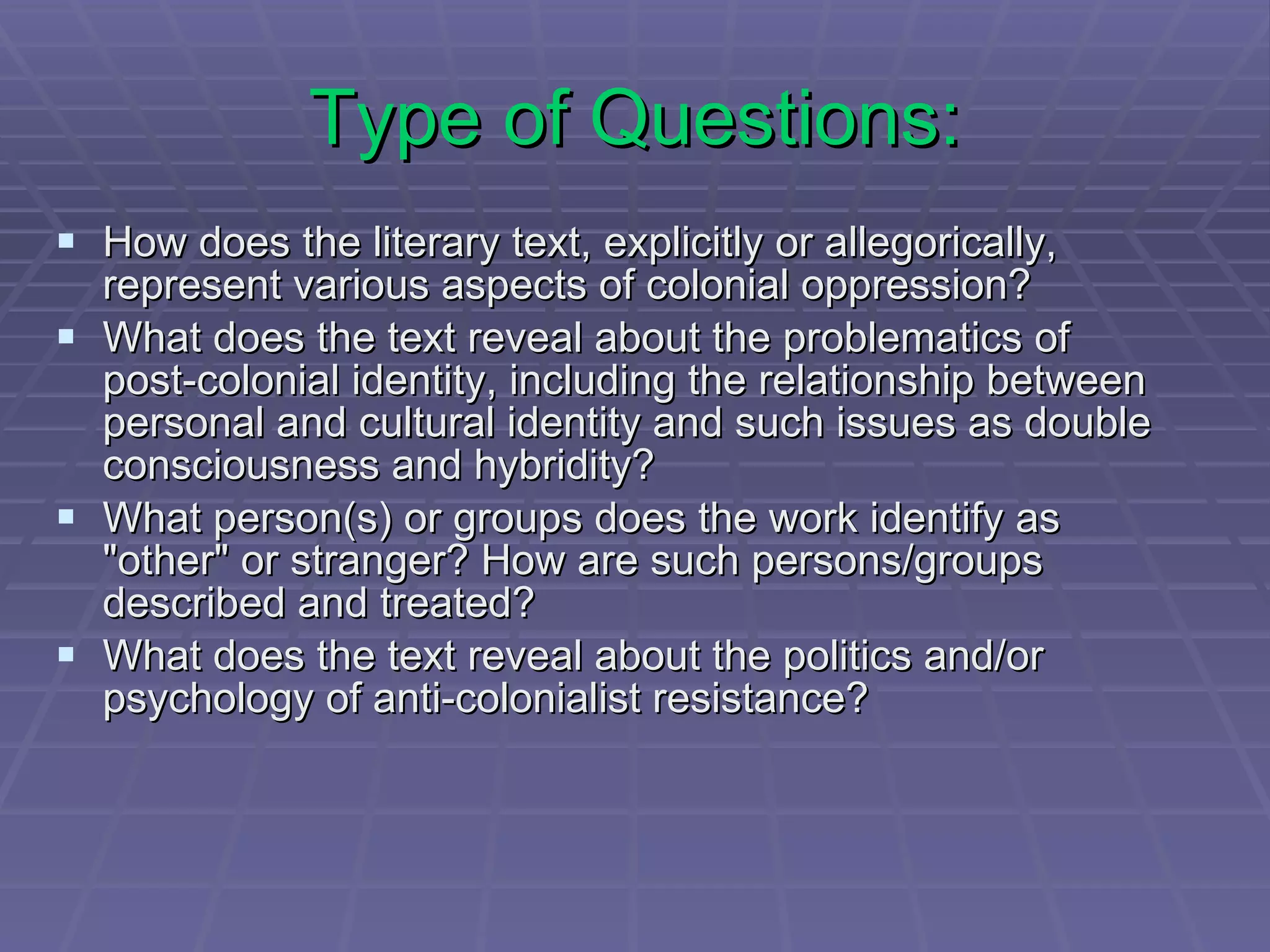 References: http://www.scribd.com/search?cat=solr&q=post+colonial+theory+presentation http://www.english.emory.edu/Bahri/Spivak.html  (retrieved January 19,2010) 