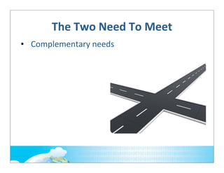 The	
  Two	
  Need	
  To	
  Meet
• Complementary	
  needs

 