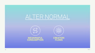 TALK
CREATION
FLOWS
MEANINGFUL
CONSUMPTION
25
ALTER NORMAL
 