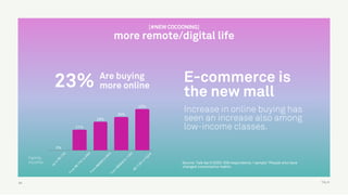 TALK
@matiasderada
54
Up
to
R$
1750
From
R$
1751
to
3085
From
R$3086
to
5645
From
R$5646
to
11280
R$
11281
orhigher
42%
34%
29%
21%
0%
E-commerce is
the new mall
Increase in online buying has
seen an increase also among
low-income classes.
Source: Talk April/2020: 559 respondents / sample “People who have
changed consumption habits
[#NEW COCOONING]
more remote/digital life
Are buying
more online23%
Family
income:
 