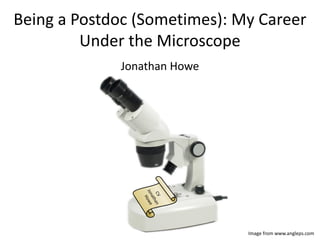Being a Postdoc (Sometimes): My Career
Under the Microscope
Jonathan Howe
Image from www.angleps.com
 