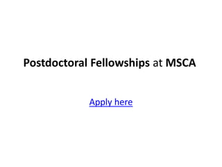 Postdoctoral Fellowships at MSCA
Apply here
 