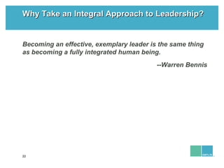 22
Why Take an Integral Approach to Leadership?Why Take an Integral Approach to Leadership?
Becoming an effective, exempla...