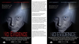 The two images here are my first draft and
my final draft of my film poster for ‘No
Evidence’. You can tell that the colour was
changed from red to blue and this decision
was made because of two factors. One,
the colour red on the poster to the left
makes it more horror which is not the
genre of the film and also I felt it may give
the plot away of film because its all about
gathering the evidence of the blood during
the shaving sequence.
I decided to have a bar themed design
overlapping the title of the film to
represent that he is in jail.
The tagline of the fim was chosen because
in my mind It is so simple and unique to
the film and also is a selling point. I did not
have anywhere else to put it so I decided
to put it under the actors names at the top
so it was still visible for views to see.
It can be referred as conventional to
include the actors names either at the top
or the bottom of the poster so I took the
decision to have it placed at the top
replicating the same theme of a light blue
and a bar like style
The image itself in my opinion gives
audiences a glimpse of who this character
is and also hint that he may be evil due to
the blue eyes and the fact that he Is
almost shown to be in a cell with the light
pouring onto him from outside of the dark
room
 