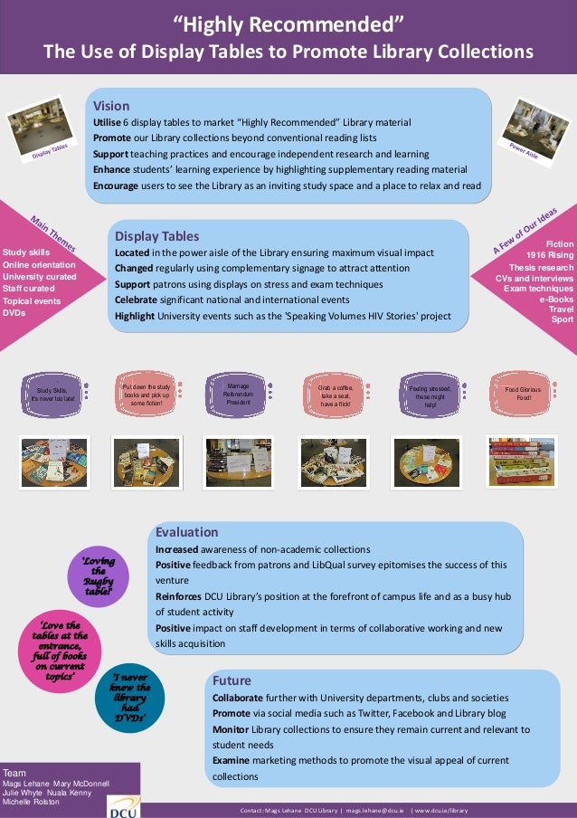 highly recommended the use of display tables to promote library c