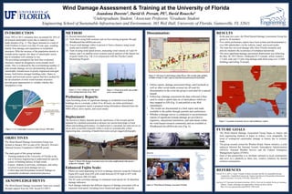 Dissemination:
• Online reports, damage-assessment blogs, and Facebook as
well as other social media avenues are all used for
dissemination in the event the group is activated for a natural
hazard.
• Following a damage assessment the data collected is then
used to create a spatial data set of rated photos which are
then mapped in GIS (Fig. 5) and publish to the Web
immediately
• The results are documented in a final report and made
available to the public through journals and conferences.
• Whether a damage survey is conducted or not preliminary
reports of significant tornado damage are provided to
engineers, educational institutions, and individuals within
the wind hazard research community and are available at
Windhazard.DavidOPrevatt.com (Fig. 6).
Wind Damage Assessment & Training at the University of Florida
Jeandona Doreste1, David O. Prevatt, PE2, David Roueche3
1Undergraduate Student, 2Associate Professor, 3Graduate Student
Engineering School of Sustainable Infrastructure and Environment, 365 Weil Hall, University of Florida, Gainesville, FL 32611
OBJECTIVES
The Wind Hazard Damage Assessment Group was
formed in January 2012 as part of Dr. David O. Prevatt’s
National Science Foundation CAREER award.
The main goals of this group includes:
• Training students at the University of Florida in the
use of forensic engineering to understand the specific
causes of building failures in high winds
• Expose students to activities, techniques, and safety
involved in post-storm damage surveys
• Collect data and disseminate research findings on
sustainable residential construction practices.
METHOD
(1) Recruit interested students,
(2) Train them using both seminars and on-line training programs through
Windhazard.DavidOPrevatt.com,
(3) Assess wind damage, either in person or from a distance using social
media and available reports,
(4) Train in using wind speed towers, measuring wind velocity at 5 and 10-
meters, and 5-m satellite tower systems used in analysis of the lateral size
of gusts winds (Fig. 2 & 3) in conjunction with the Florida Coastal
Monitoring Program.
Preliminary Reports:
Upon becoming aware of significant damage to residential wood famed
buildings due to a tornado, within 24 to 48 hours, an online preliminary
forensic investigation report is prepared using information obtained from the
NWS offices, news reports, and social media.
Deployment:
The decision to deploy depends upon the significance of the tornado and the
potential for a detailed assessment to advance our current knowledge of wind
effects and building performance. If a deployment is warranted, the team arrives on
site as early as possible (typically within a week) to systematically collect
engineering data, consisting of handwritten notes and geo-tagged photographs.
Enhanced Fujita Scale:
• Photos are rated depending on level of damage intensity using the Enhanced
Fujita (EF) scale from EF0 with winds between 65-85 mph to EF5 with
winds between 200-234 mph
• The EF scale correlates damage to estimated wind speeds for 28 identified
damage indicators
• Each damage indicator has different degrees of damage associated with an
expected wind speed, including lower bound and upper bound speeds.
AKNOWLEDGEMENTS
The Wind Hazard Damage Assessment Team was created
through support from the NSF Award #1150975.
Figure 1: Operating PNE device
INTRODUCTION
From 1993 to 2012, tornadoes have accounted for 36% of
all insured catastrophic losses due to natural or man-
made disasters (Fig. 1). This figure amounts to a total of
$140.9 billion in losses over that 19-year span, resulting
mainly from damage and reparations to residential
structures. With the increase of the population density in
tornado-prone regions, the share of catastrophic losses
due to tornadoes will continue to rise.
The prevailing assumption has been that residential
structures cannot be designed to resist tornado level
winds. This is evidenced by the overwhelming number of
post-tornado damage surveys documenting decades of
catastrophic tornado loses to poorly engineered and aged
homes, built before stronger building codes. States in
tornado and hurricane-prone regions that have pushed for
the development of more wind-resistant structures
provide great opportunities to validate whether this
assumption is true.
RESULTS
• In the past two years, the Wind Hazard Damage Assessment Group has
grown to 20 members
• Five online preliminary reports have been written and disseminated to
over 500 stakeholders via the website, email, and social media.
• The team has surveyed damage after three Florida tornadoes and
actively monitors the occurrence of tornadoes nationwide.
• The most significant damage-assessment deployment was following
the May 20, 2013 Moore, Oklahoma EF-5 tornado, which created a
1.3 mile wide and 17-mile long damage path destroying over 12,000
buildings and killing 24 people.
Figure 1: U.S. Catastrophe Losses by Cause of Loss, 1993-2012
REFERENCES
Prevatt, D. O. (2011). Career: Tornado-resilient structural retrofits for sustainable housing
communities. Unpublished manuscript, Engineering School of Sustainable Infrastructure
and Environment, University of Florida, Gainesville, FL.
Hartwig, R. P. Insurance Information Institute, (2013). Overview & outlook for the p/c insurance
industry: Trends, challenges and opportunities. Retrieved from website:
http://www.iii.org/assets/docs/pdf/SWAF-120613.pdf
Figure 6: Wind Hazard Damage Assessment Website
Figure 2: Crew setting up wind speed
tower during hurricane Irene -2011
Figure 3: Wind speed (left) and satellite
tower system (right)
Figure 4: Moore OK damage assessment team surveying neighborhood with massive
progressive damage - 2013
Figure 5: GIS map of rated damage along Moore, OK tornado path, publicly
available at http://esridev.caps.ua.edu/mooretornado/mooretornado.html
FUTURE GOALS
• The Wind Hazard Damage Assessment Group hopes to inspire and
train engineering students in hopes to reduce, even marginally, the
trend of widespread catastrophic damage to houses due to tornadic
loads.
• The group recently joined the Weather Ready Nation initiative, a joint
endeavor between the National Oceanic Atmospheric Administration
(NOAA), National Weather Service and the Federal Emergency
Management Agency (FEMA).
• Goal of this partnership is to facilitate outreach to local communities
and serve as a platform to share new, creative solutions for hazard
resilient communities.
Figure 7: Locations of tornado surveys and preliminary reports
 