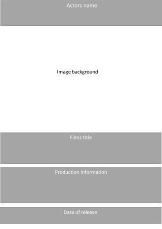 Image background
Actors name
Films title
Date of release
Production information
 