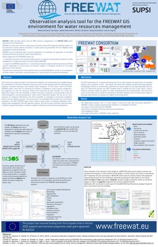 Observation Analysis Tool
This project has received funding from the European Union’s Horizon
2020 research and innovation programme under grant agreement
No 642224
www.freewat.eu
References:
Cannata, M., Antonovic, M., Molinari, M., & Pozzoni, M. (2015). istSOS, a new sensor observation management system: software architecture and a real-case application for flood protection. Geomatics, Natural Hazards and Risk,
6(8), 635-650.
Cannata, M., Neumann, J., Cardoso, M., Rossetto, R., Foglia, L. (2016). Observation analysis tool for the FREEWAT GIS environment for water resources management, DOI: 10.7287/peerj.preprints.2127v1
Cannata, M., Neumann, J., Cardoso, M., Rossetto, R., Foglia, L., Borsi, I. (2016). Integration of the MODFLOW Lak7 package in the FREEWAT GIS modelling environment, DOI: 10.7287/peerj.preprints.2207v1
Rossetto, R., Borsi, I., & Foglia, L. (2015). FREEWAT: FREE and open source software tools for WATer resource management. Rendiconti Online Della Società Geologica Italiana, 35, 252–255. http://doi.org/10.3301/ROL.2015.113
The OAT library implements two main
classes: the Sensor class that is
designated to handle time-series data and
metadata and the Method class which is
designated to represent a processing
method.
The library applies the behavioural
visitor pattern which allows the
separation of an algorithm from the
object on which it operates: thanks
to this design pattern it is possible
to add a new processing capability by
simply extending the Method class
without the need to modify the
Sensor class.
OAT.SENSOR
Each Sensor object is characterized by a
single time-series that is represented by
a data section consisting in a PANDAS
time-series and a location/metadata
section.
Every OAT.Sensor object can be stored
in a spatialite DB and re-loaded back
in OAT.Sensor with its own data and
metadata.
2015-06-12 09:40:00, 100, 0.237, OBS1, True
2015-06-12 09:50:00, 100, 0.234, OBS2, True
2015-06-12 10:00:00, 100, 0.237, OBS3, True
2015-06-12 10:10:00, 100, 0.236, OBS4, True
2015-06-12 10:20:00, 100, 0.234, OBS5, True
2015-06-12 10:30:00, 100, 0.237, OBS6, False
2015-06-12 10:40:00, 200, 0.936, OBS7, True
2015-06-12 10:50:00, 200, 0.932, OBS8, True
Sensor location and metadata:
- Name
- Description
- Location (lat,lon,elev)
- Unit of measure
- Observed porperty
- Coordinate system
- Timezone
- Frequency (regular time series)
- Weight statistic
- Data availability (time interval)
Time series of observations
- Time
- Quality
- Values
- Obs. Index
- Use
The results of a process is generally a new OAT.Sensor, so that
processes can be concatenated, and the final resulting time-
series can be saved in the FREEWAT model database or
exported.
The currently available OAT.Methods:
Resampling,
Regularization,
data interpolation,
Fitting,
Filling,
data quality assessment,
filtering of time-series,
Aggregation,
exceedance-time,
summary statistics,
period statistics,
Integration,
hydrograph separation,
evaporation., etc.
MODFLOW
Various elements of the volumetric water budget for a MODFLOW model can be loaded as sensors and
visualised and compared, to other elements of the budget or to other relevant time-series or observations.
OAT incorporates the post-processing of MODFLOW model results by creating sensors with appropriate
temporal discretisation for the visualisation and further processing of model results as time-series.
MODFLOW head and flow observations, listing file volumetric budget components (either as cumulative
budgets or rates), and gage file components are currently supported formats.
Additionally, OAT can be used to create inputs for the MODFLOW Head Observation package through the
direct use of sensor data and metadata.
FREEWAT (FREE and open source tools for WATer resource management) is an HORIZON 2020 project
financed by the EU Commission.
FREEWAT principal result will be an open source and public domain GIS integrated modelling platform for
the simulation of water quantity and quality in surface water and groundwater with an integrated water
management and planning module.
FREEWAT aims at promoting water resource management by simplifying the application of the Water
Framework Directive and other EU water related Directives.
Specific objectives of the FREEWAT project are:
- to coordinate previous EU and national funded research to integrate existing software modules for water
management in a single environment into the GIS based FREEWAT;
- to support the FREEWAT application in an innovative participatory approach gathering technical staff and
relevant stakeholders (in primis policy and decision makers) in designing scenarios for the proper
application of water policies.
The open source characteristics of the platform allow to consider FREEWAT an initiative "ad includendum",
as further research institutions, private developers etc. may contribute to the platform development.
FREEWAT CONSORTIUM
DURATION: 30 months – started April 1st 2015 – to September 2017
MotivationAbstract
Result
Time-series are an important aspect of environmental modelling, and are becoming more available through
the requirements of the water framework directive as well as more important with the advancement of
numerical simulation techniques and increased model complexity. For this reason, within the H2020
FREEWAT project, which aims at facilitating the adoption of modeling for water resource management,
the integration of a tool for time-series analysis and processing has been foreseen. As a result the
Observation Analysis Tool was developed to enable time-series visualisation, pre-processing of data for
model development, and post-processing of model results. Observation Analysis Tool can act as a pre-
processor for calibration observations, and will be expanded to incorporate its processing capabilities
directly into the calibration process. The tool consists in an expandable Python library and in an interface
integrated in the QGIS FREEWAT plug-in which include a large number of modelling capabilities, hydro-
chemical data management tools and calibration capacity. The tool has been extensively used and tested
in different european institutions, to collect a number of indications to drive the future development.
The WFD requirements for increased monitoring activities on water quantity and quality led to an increased
collection and availability of data. Raw digital time-series data available through monitoring networks,
meteorological services or environmental authorities are always subject to pre-processing before they are
used. This Observation Analysis tool (OAT) therefore helps in handling this kind of data, which in spatio-
temporal simulation models are inputs for model conceptualization and implementation. Time-series data
can be climate data such as rainfall and temperature, boundary conditions such as surface water stages or
discharge measurements, or pumping and irrigation rates among others.
OAT (Observations Analysis Tool ) is a tool thought to bring time series data processing capabilities in
FREEWAT in order to support advanced model calibration. It is designed to facilitate:
•the import of time series data into FREEWAT,
•the analysis of measures including visualization and elaboration,
•the management of data,
•the usage of these data in FREEWAT models calibration.
​
 