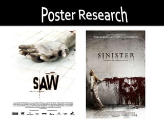 The main colour used on the poster is
white. The colour white suggests which
from previous knowledge from watching
the film is what the main character aims to
create through the acts of torture he emits.
 