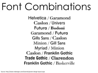 Source: http://www.makesigns.com/tutorials/poster-design-layout.aspx
Font Combinations
 