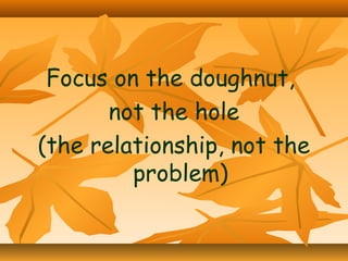 Focus on the doughnut,
not the hole
(the relationship, not the
problem)

 
