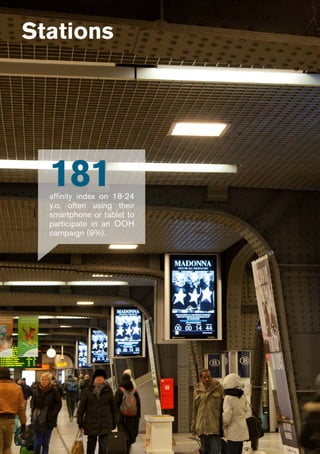 181affinity index on 18-24
y.o. often using their
smartphone or tablet to
participate in an OOH
campaign (9%).
Stations
 