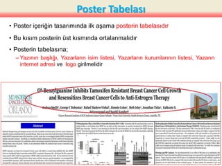 Poster Tabelası
• Poster içeriğin tasarımında ilk aşama posterin tabelasıdır
• Bu kısım posterin üst kısmında ortalanmalıdır
• Posterin tabelasına;
– Yazının başlığı, Yazarların isim listesi, Yazarların kurumlarının listesi, Yazarın
internet adresi ve logo girilmelidir
16
 