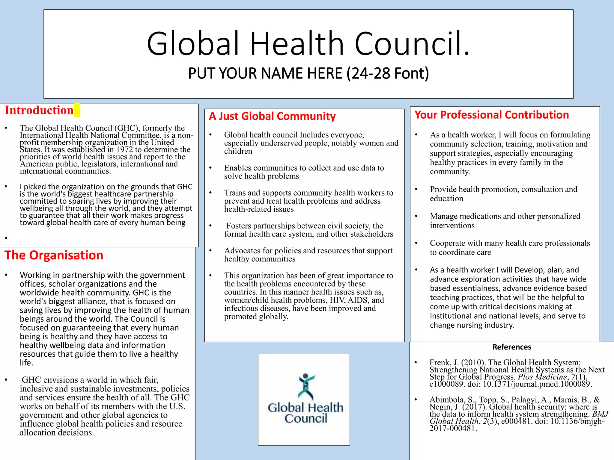 Poster template for global health council | PPTX