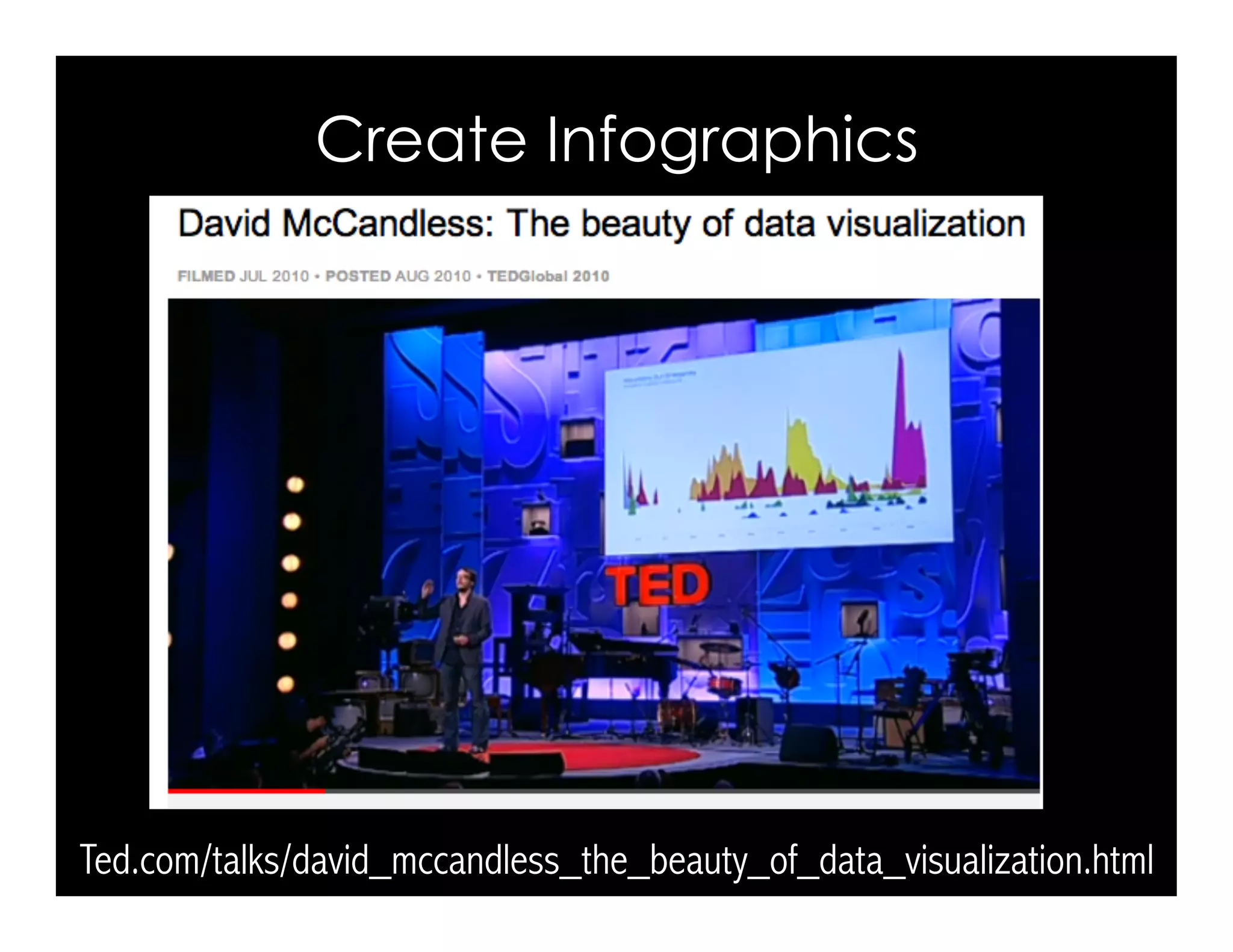 Ted.com/talks/david_mccandless_the_beauty_of_data_visualization.html
Create Infographics
 